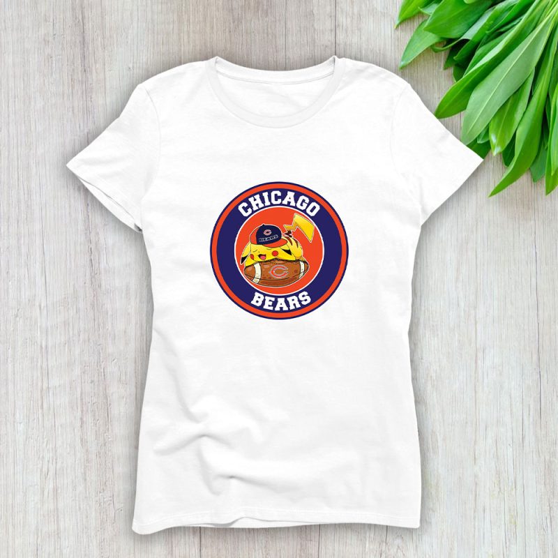 Pikachu X Sleeping X Chicago Bears Team X NFL X American Football Lady T-Shirt Women Tee LTL10851