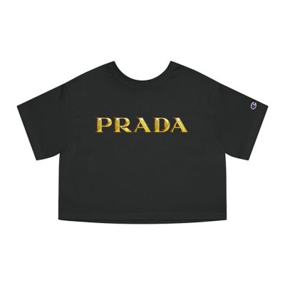 Prada Gold Logo Luxury Champion Lady Crop-Top T-Shirt CTB2552