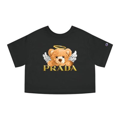 Prada Gold Logo Luxury Teddy Bear Champion Lady Crop-Top T-Shirt CTB2584