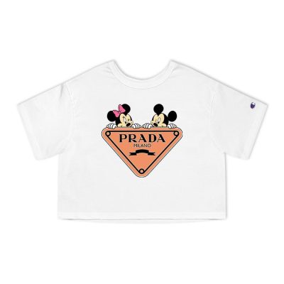 Prada Logo Luxury Mickey Mouse Minnie Mouse Champion Lady Crop-Top T-Shirt CTB2585