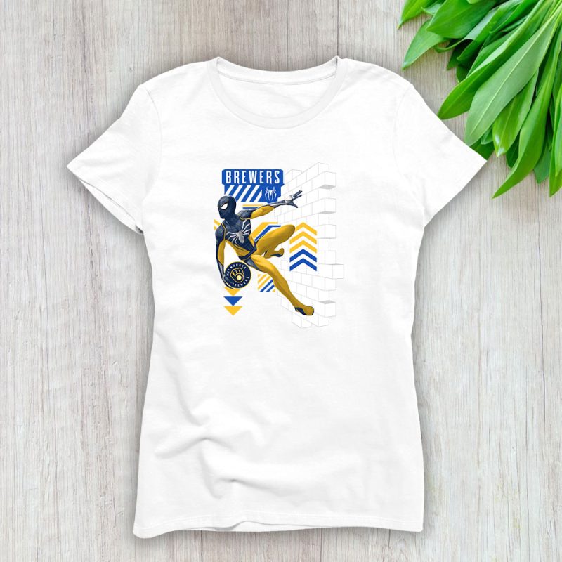 Spiderman MLB Milwaukee Brewers Lady T-Shirt Women Tee LTL11632