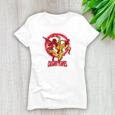 Spiderman NHL Calgary Flames Lady T-Shirt Women Tee LTL9857