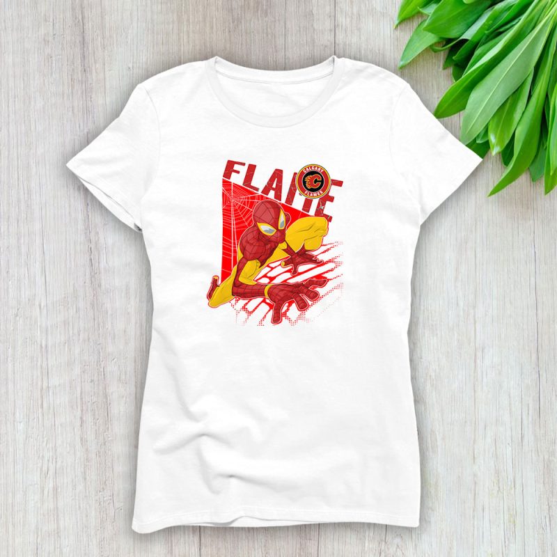 Spiderman NHL Calgary Flames Lady T-Shirt Women Tee LTL9858