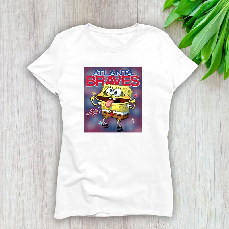 Spongebob Squarepants X Atlanta Braves Team X MLB X Baseball Fans Lady T-Shirt Women Tee LTL9435