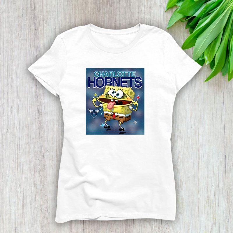 Spongebob Squarepants X Charlotte Hornets Team NBA Basketball Lady T-Shirt Women Tee LTL9470