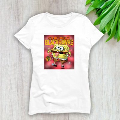 Spongebob Squarepants X Chicago Blackhawks Team X NHL X Hockey Fan Lady T-Shirt Women Tee LTL9532