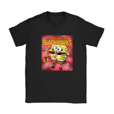 Spongebob Squarepants X Chicago Blackhawks Team X NHL X Hockey Fan Unisex T-Shirt Cotton Tee TAT9532