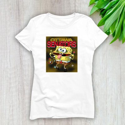 Spongebob Squarepants X Ottawa Senators Team X NHL X Hockey Fan Lady T-Shirt Women Tee LTL9548