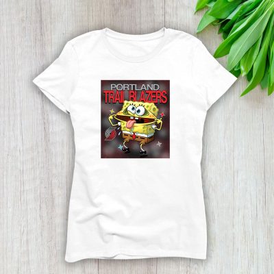 Spongebob Squarepants X Portland Trail Blazers Team NBA Basketball Lady T-Shirt Women Tee LTL9489