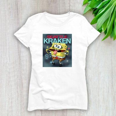 Spongebob Squarepants X Seattle Kraken Team X NHL X Hockey Fan Lady T-Shirt Women Tee LTL9551