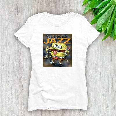 Spongebob Squarepants X Utah Jazz Team NBA Basketball Lady T-Shirt Women Tee LTL9493