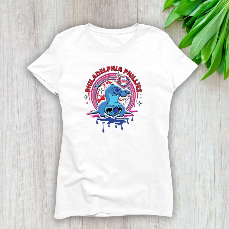 Stitch X Philadelphia Phillies Team X MLB X Baseball Fans Lady T-Shirt Women Tee LTL9580