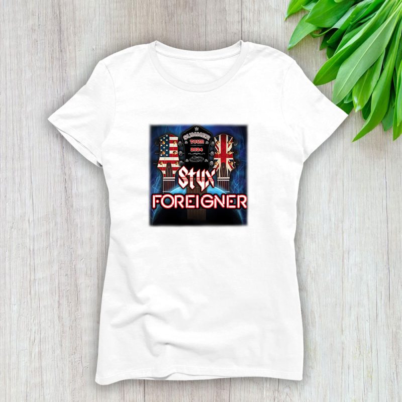 Styx And Foreigner Band Renegades Juke Box Heroes Tour 2024 Concert Lady T-Shirt Women Tee LTL10339