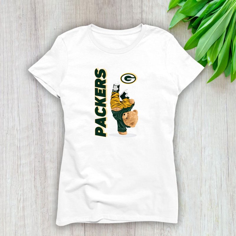 Teddy Bear Hiphop X Green Bay Packers Team NFL American Football Lady T-Shirt Women Tee LTL9204