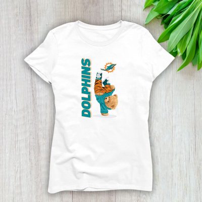 Teddy Bear Hiphop X Miami Dolphins Team NFL American Football Lady T-Shirt Women Tee LTL9212