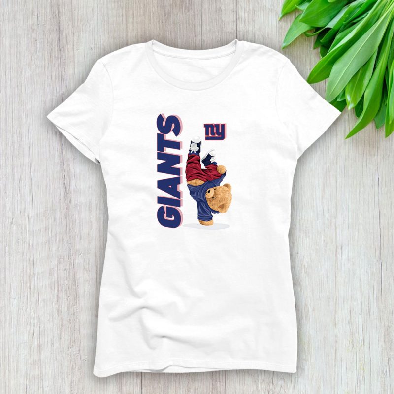 Teddy Bear Hiphop X New York Giants Team NFL American Football Lady T-Shirt Women Tee LTL9216