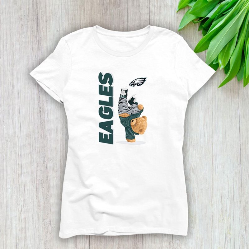 Teddy Bear Hiphop X Philadelphia Eagles Team NFL American Football Lady T-Shirt Women Tee LTL9218