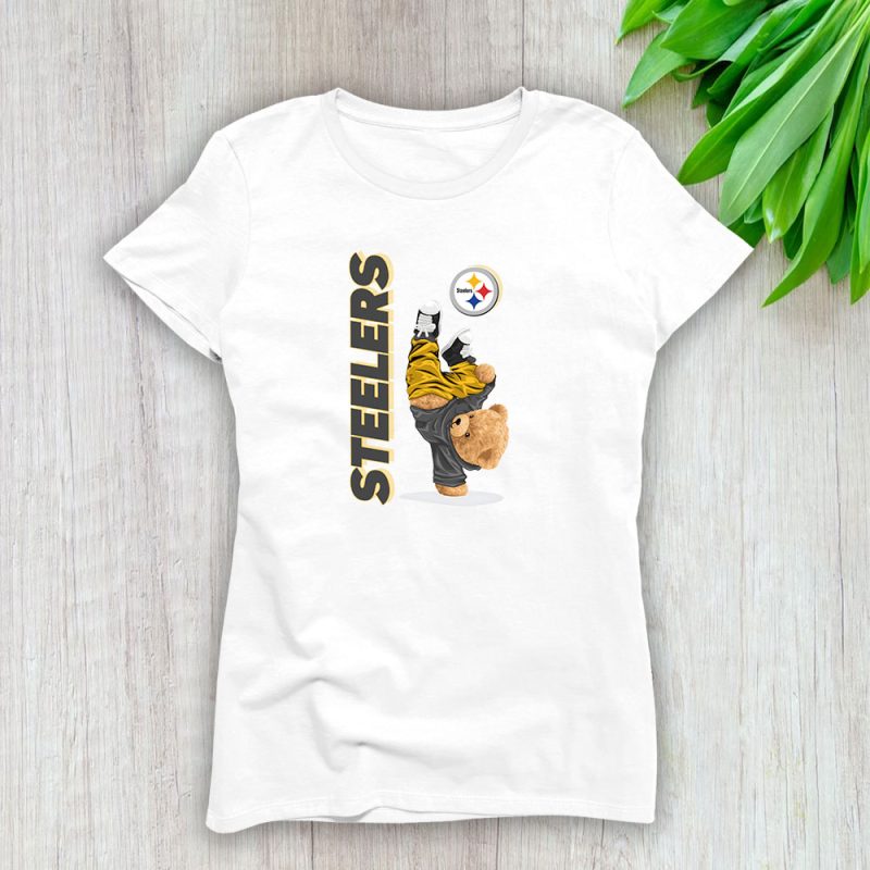 Teddy Bear Hiphop X Pittsburgh Steelers Team NFL American Football Lady T-Shirt Women Tee LTL9219