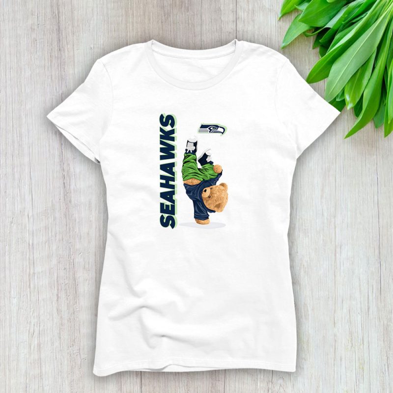 Teddy Bear Hiphop X Seattle Seahawks Team NFL American Football Lady T-Shirt Women Tee LTL9220