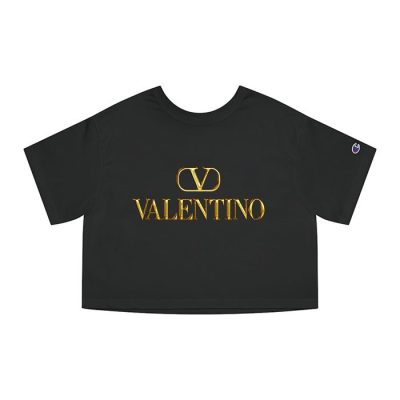 Valentino Gold Logo Luxury Champion Lady Crop-Top T-Shirt CTB2399