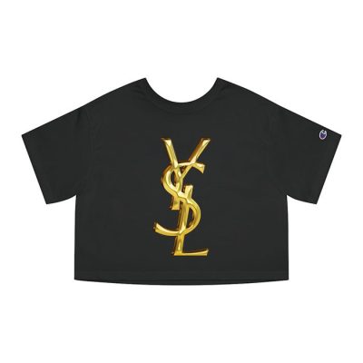 Yves Saint Laurent Gold Logo Luxury Champion Lady Crop-Top T-Shirt CTB2725