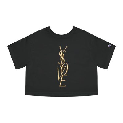 Yves Saint Laurent Gold Logo Luxury Champion Lady Crop-Top T-Shirt CTB2728