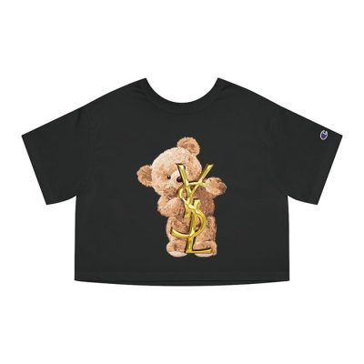 Yves Saint Laurent Gold Logo Luxury Teddy Bear Champion Lady Crop-Top T-Shirt CTB2732