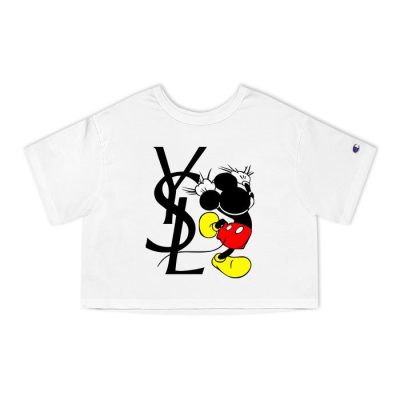 Yves Saint Laurent Logo Luxury Mickey Mouse Champion Lady Crop-Top T-Shirt CTB2499