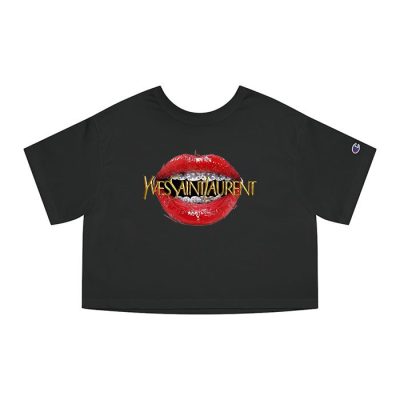 Yves Saint Laurent Logo Luxury Sexy Lips Champion Lady Crop-Top T-Shirt CTB2734