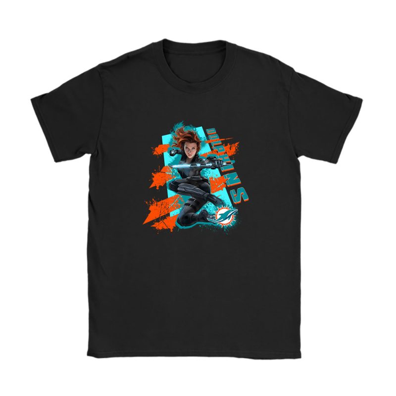 Black Widow NFL Miami Dolphins Unisex T-Shirt Cotton Tee TAT13990