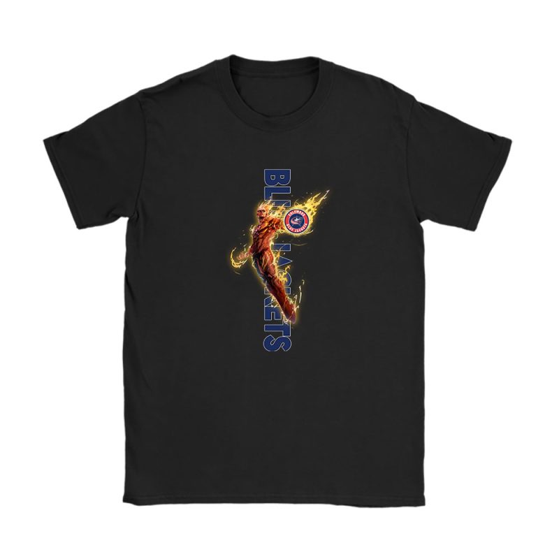 Human Torch NHL Columbus Blue Jackets Unisex T-Shirt Cotton Tee TAT13232