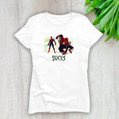 Spiderman NBA Milwaukee Bucks Lady T-Shirt Women Tee LTL14415