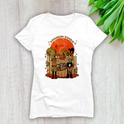 Anaheim Ducks x Halloween Horror Nights x Pumpkin Face Lady T-Shirt Women Tee LTL14682