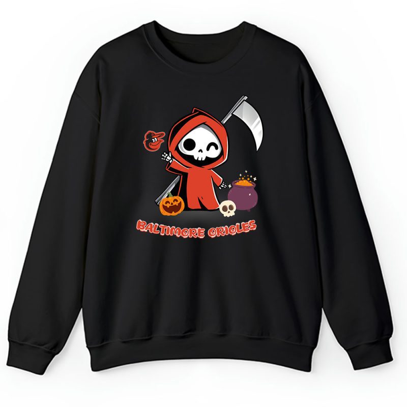 Baltimore Orioles x Grim Reaper Cute Spooky x MLB Halloween Unisex Sweatshirt TAS15556