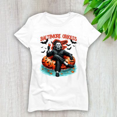 Baltimore Orioles x Halloween Masquerade MLB x Michael Myers Masked Killer Lady T-Shirt Women Tee LTL15811