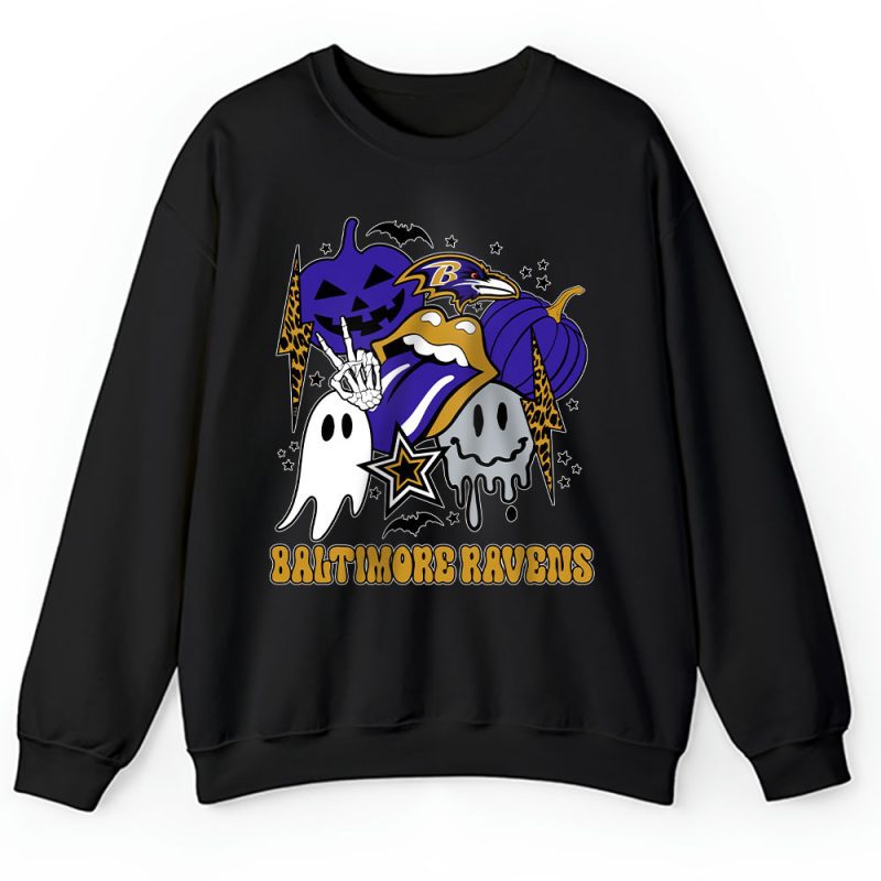 Baltimore Ravens x Happy Halloween NFL x Cute Ghost With Pumpkin Face Unisex Sweatshirt TAS15158