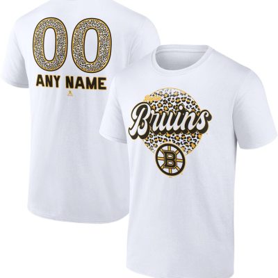 Boston Bruins White Personalized Name & Number Leopard Unisex T-Shirt Cotton Tee