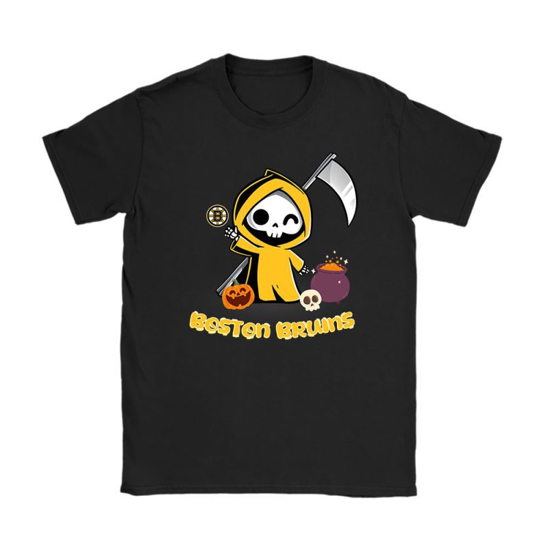 Boston Bruins x Grim Reaper Cute Spooky x NHL Halloween Unisex T-Shirt Cotton Tee TAT14699