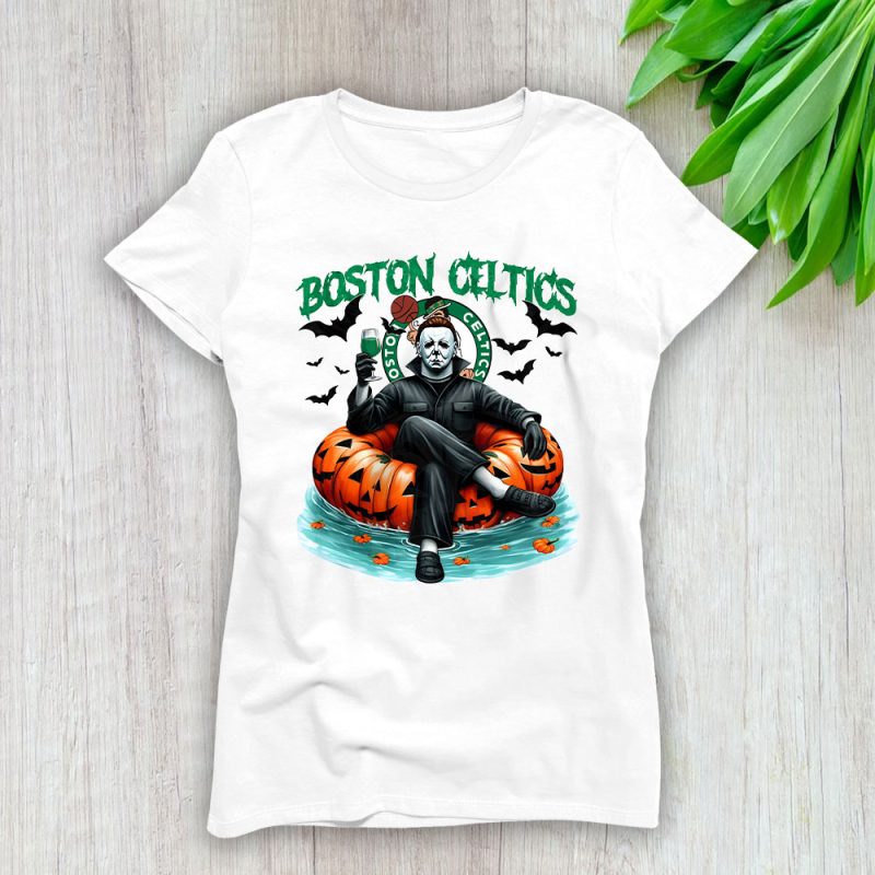 Boston Celtics x Halloween Masquerade NBA x Michael Myers Masked Killer Lady T-Shirt Women Tee LTL15812