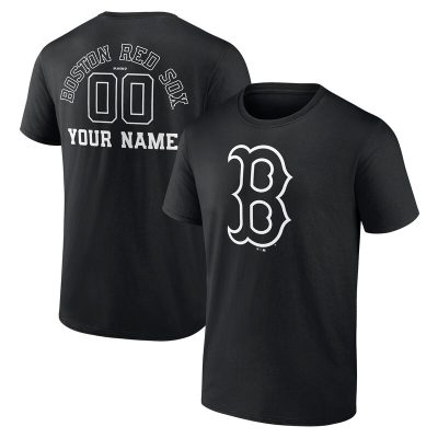 Boston Red Sox Black Monochrome Personalized Name & Number Unisex T-Shirt Cotton Tee