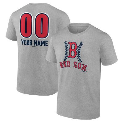 Boston Red Sox  Heather Gray Personalized Name & Number Fastball Unisex T-Shirt Cotton Tee