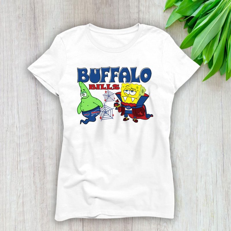 Buffalo Bills x Halloween NFL x Spongebob Vampirebob  Ghost Patrick Lady T-Shirt Women Tee LTL16235