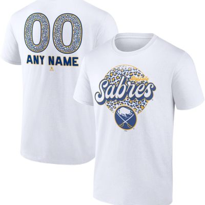 Buffalo Sabres White Personalized Name & Number Leopard Unisex T-Shirt Cotton Tee