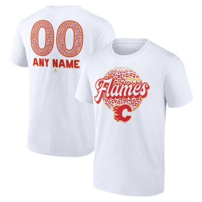 Calgary Flames White Personalized Name & Number Leopard Unisex T-Shirt Cotton Tee