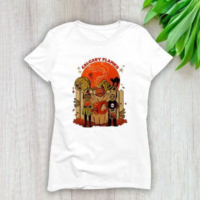 Calgary Flames x Halloween Horror Nights x Pumpkin Face Lady T-Shirt Women Tee LTL14722