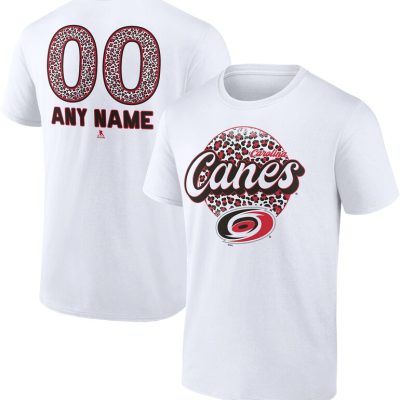 Carolina Hurricanes White Personalized Name & Number Leopard Unisex T-Shirt Cotton Tee