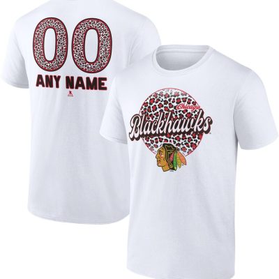 Chicago Blackhawks White Personalized Name & Number Leopard Unisex T-Shirt Cotton Tee