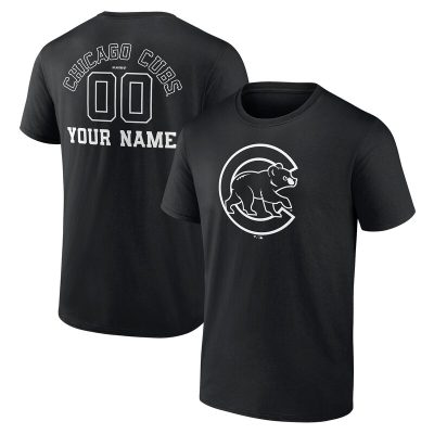 Chicago Cubs Black Monochrome Personalized Name & Number Unisex T-Shirt Cotton Tee