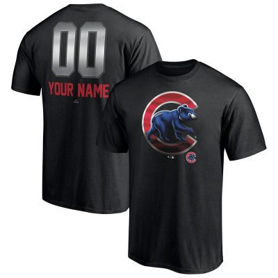 Chicago Cubs Black Personalized Name & Number Midnight Mascot Unisex T-Shirt Cotton Tee