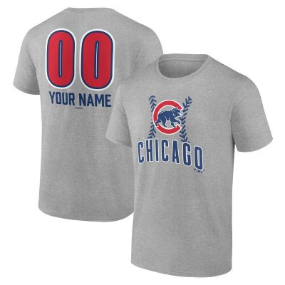 Chicago Cubs  Heather Gray Personalized Name & Number Fastball Unisex T-Shirt Cotton Tee